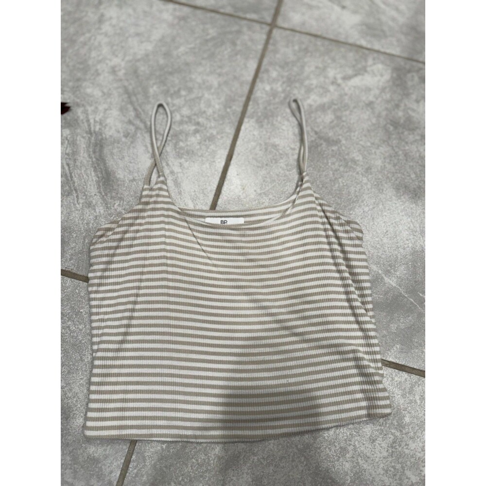 BP Tan and White Striped Cropped Spaghetti Strap Tank Top Size XS